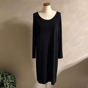 Eileen Fisher Classic Black Long Sleeve Dress rayon Jersey stretch bateau neck L